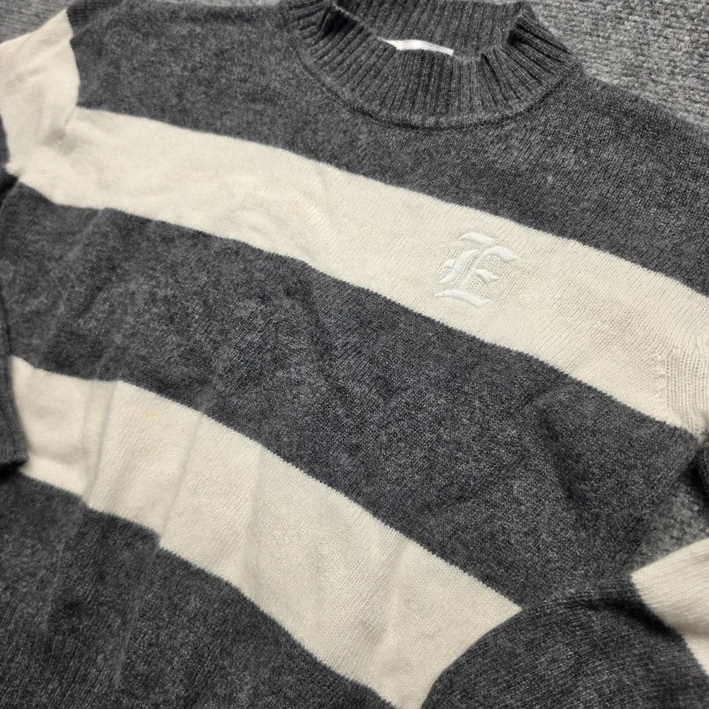 Ermanno Scervino Junior Italian Gray Cream Striped Knit Sweater Logo Size 10 12